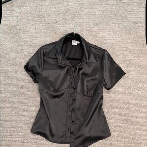 Princess Polly Black Satin Button Down Shirt